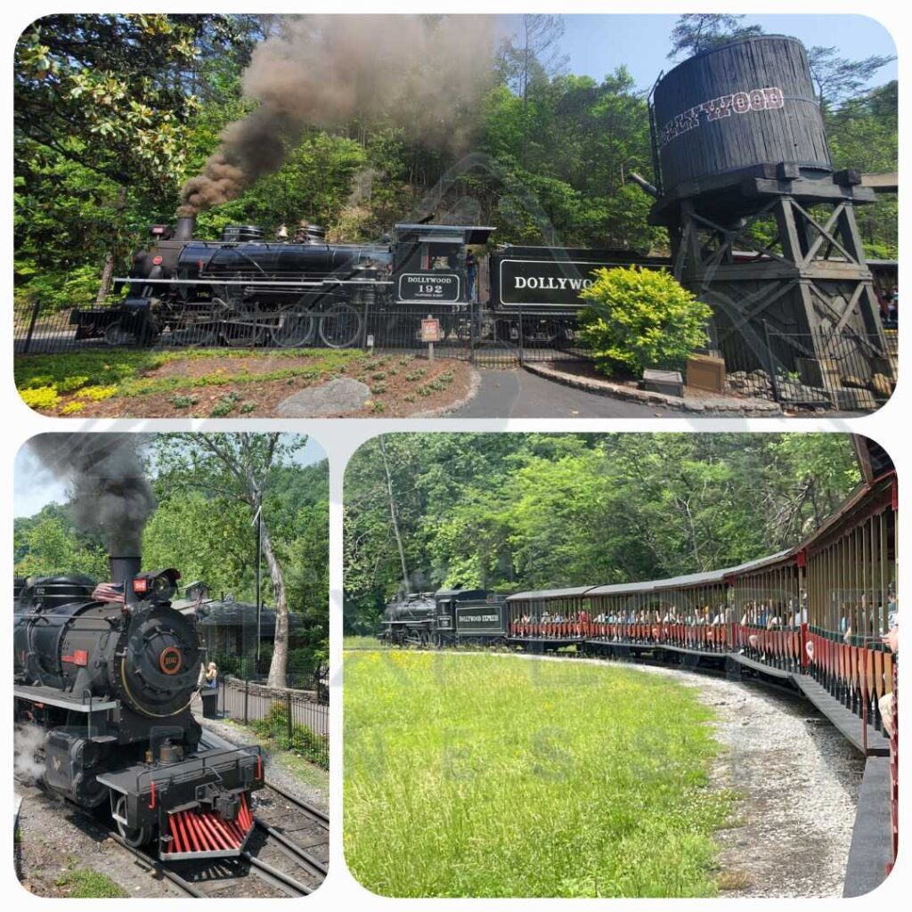 images of The Dollywood Express an historical Family Friendly Ride located in the The Village area inside of Dollywood's theme park