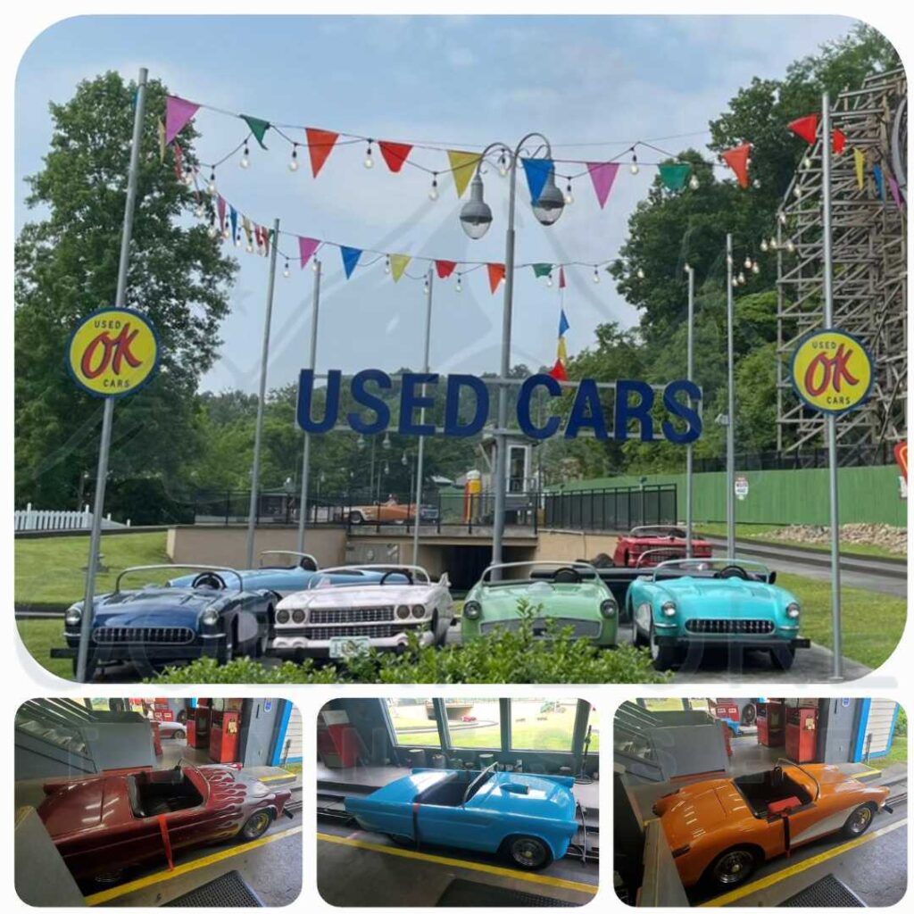 images of The Rockin' Roadway a Family Friendly Ride located in the Jukebox Junction area inside of Dollywood's theme park