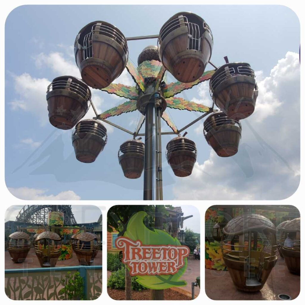 images of The Treetop Tower a Family Friendly Ride located in the Wildwood Grove area inside of Dollywood's theme park