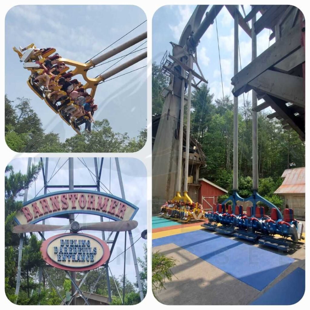 images of The Barnstormer a Thrill Ride located in the Owens Farm area inside of Dollywood's theme park